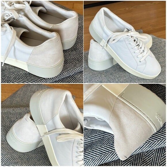 VINCE Bensley Leather & Suede 2 Toned Lace Up Platform Sneakers White Gray 9.5 - Picture 16 of 16